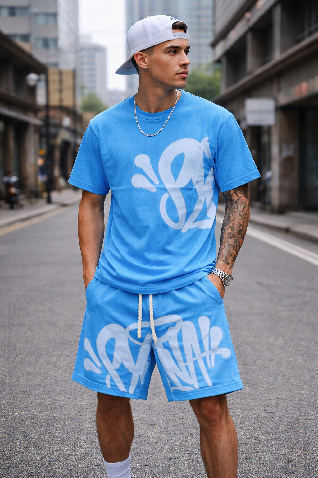 Conjunto Camiseta e Bermuda Syna World azul