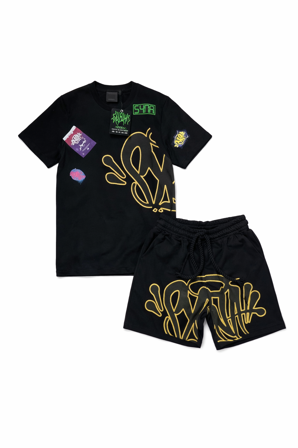 Conjunto Camiseta e Bermuda Syna World preto amarelo