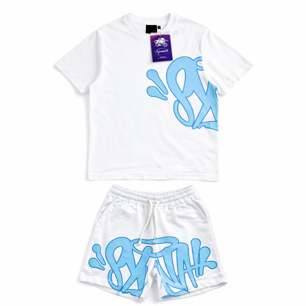 Conjunto Camiseta e Bermuda Syna World branco e azul