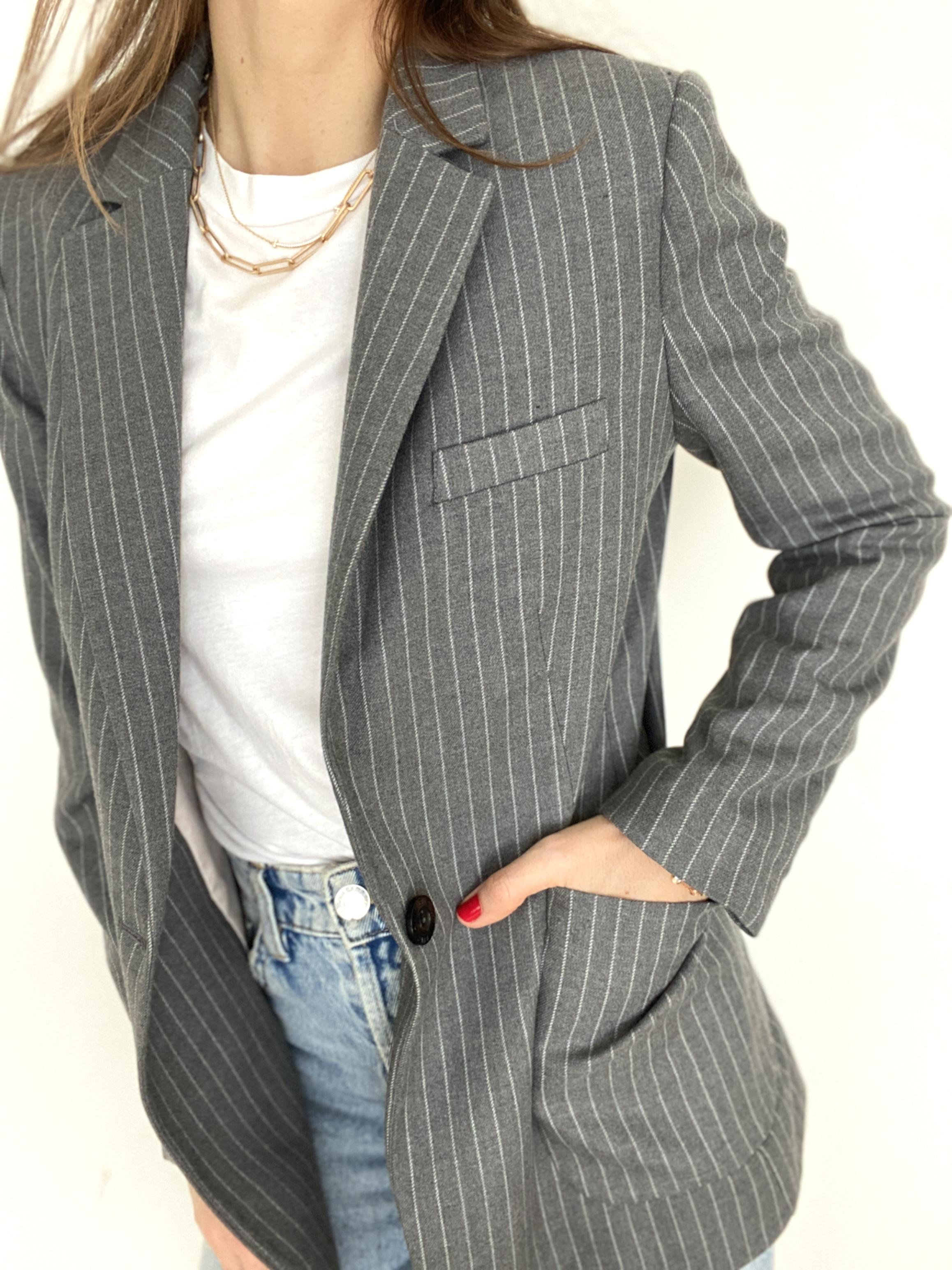 ANINE BING GREY SCHOOLBOY BLAZER WITH STRIPES - SIZE XS