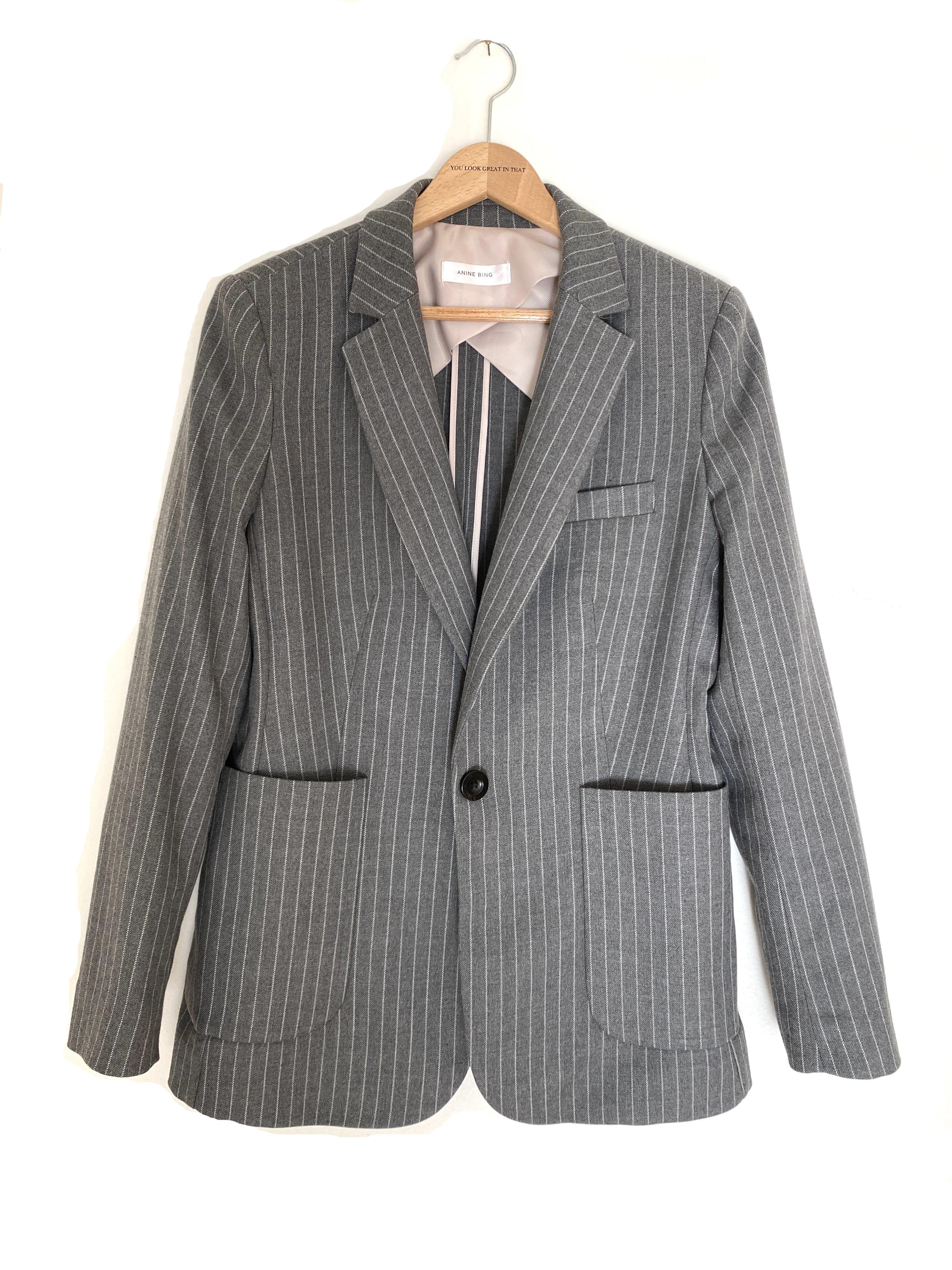 ANINE BING GREY SCHOOLBOY BLAZER WITH STRIPES - SIZE XS