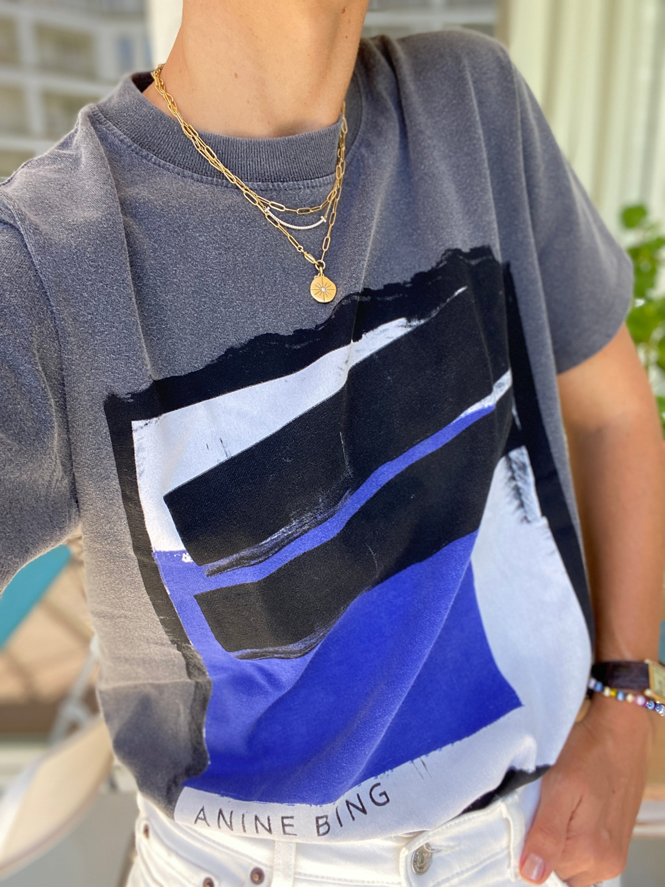 ANINE BING GEORGIE BLUE PAINTING TEE - SIZE XS