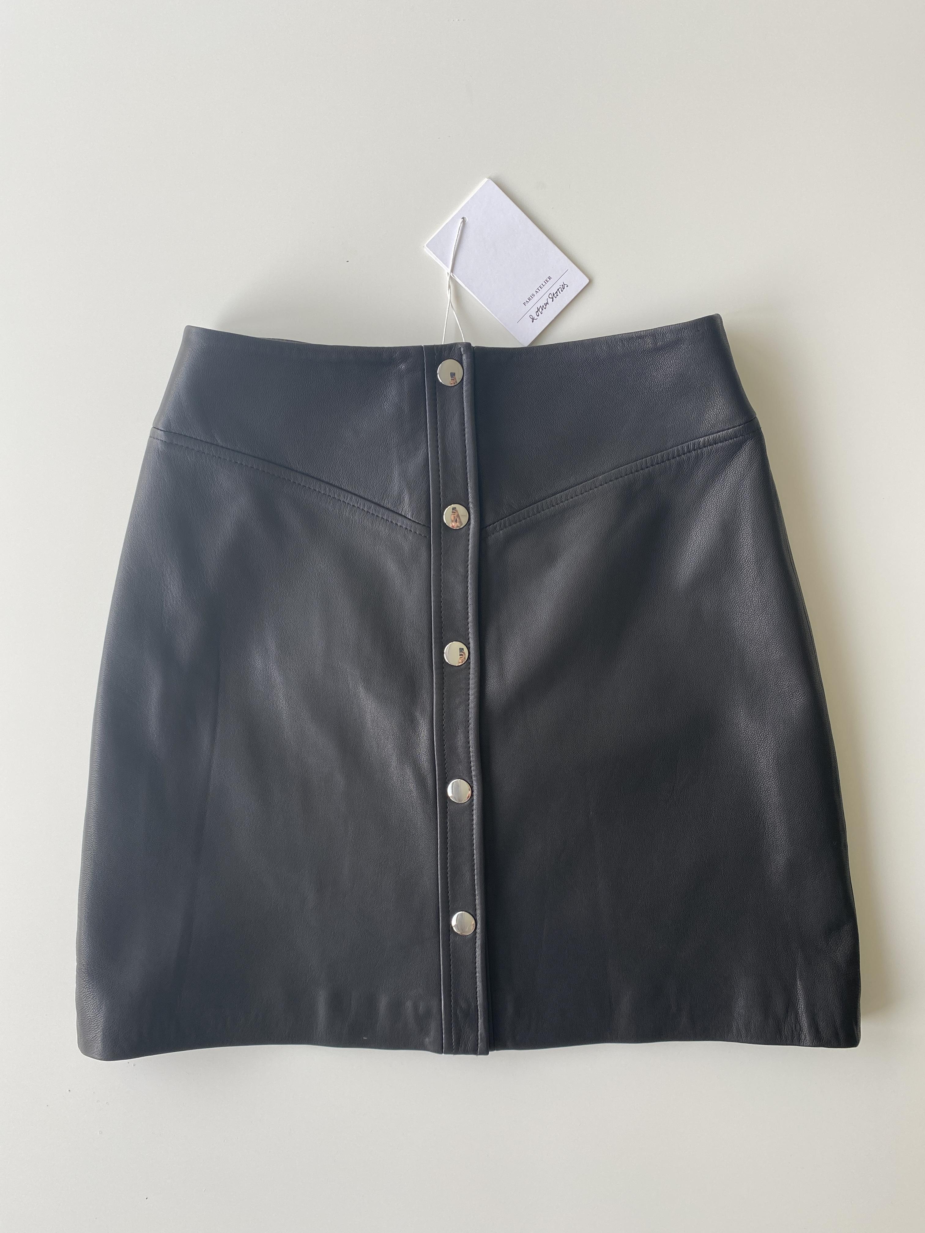& OTHER STORIES Leather Snap Button Mini Skirt - SIZE EUR 34 / US 2
